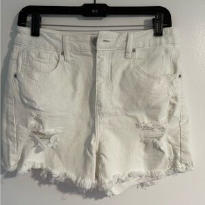 Women's White Distressed Denim Shorts